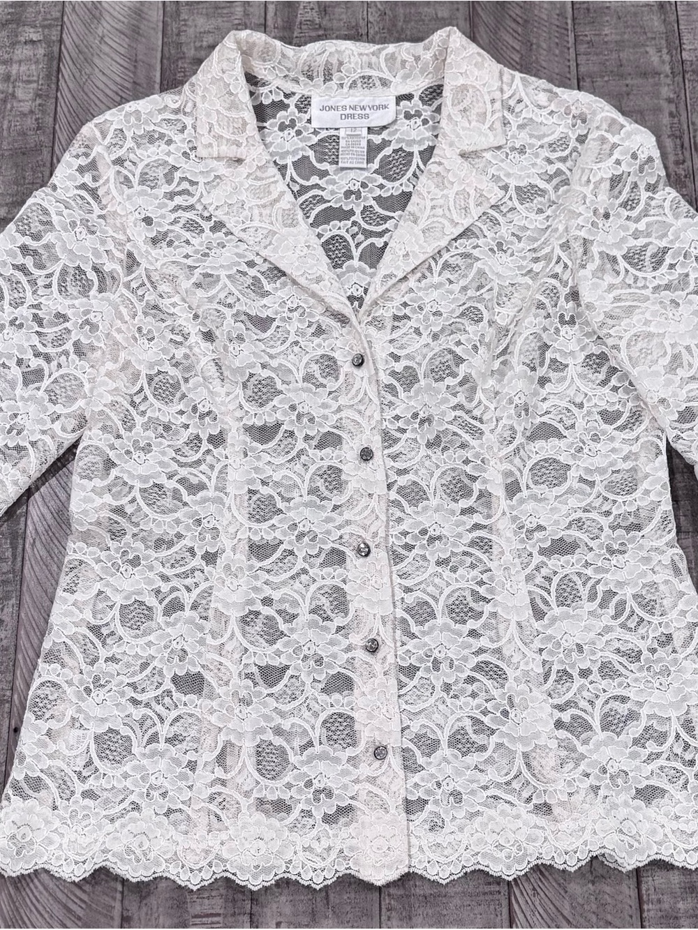 Jones New York White Lace Button-Front Blouse